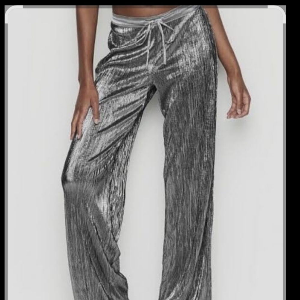 Victoria Secret Metalic Pleated Plisse Pants